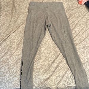 Grey (Pink brand) leggings with lettering on leg